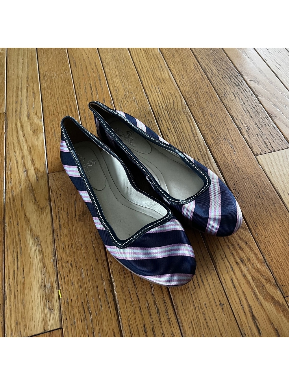 Brooks Brothers Striped Ballet Flats Navy and Pink Women's Shoes